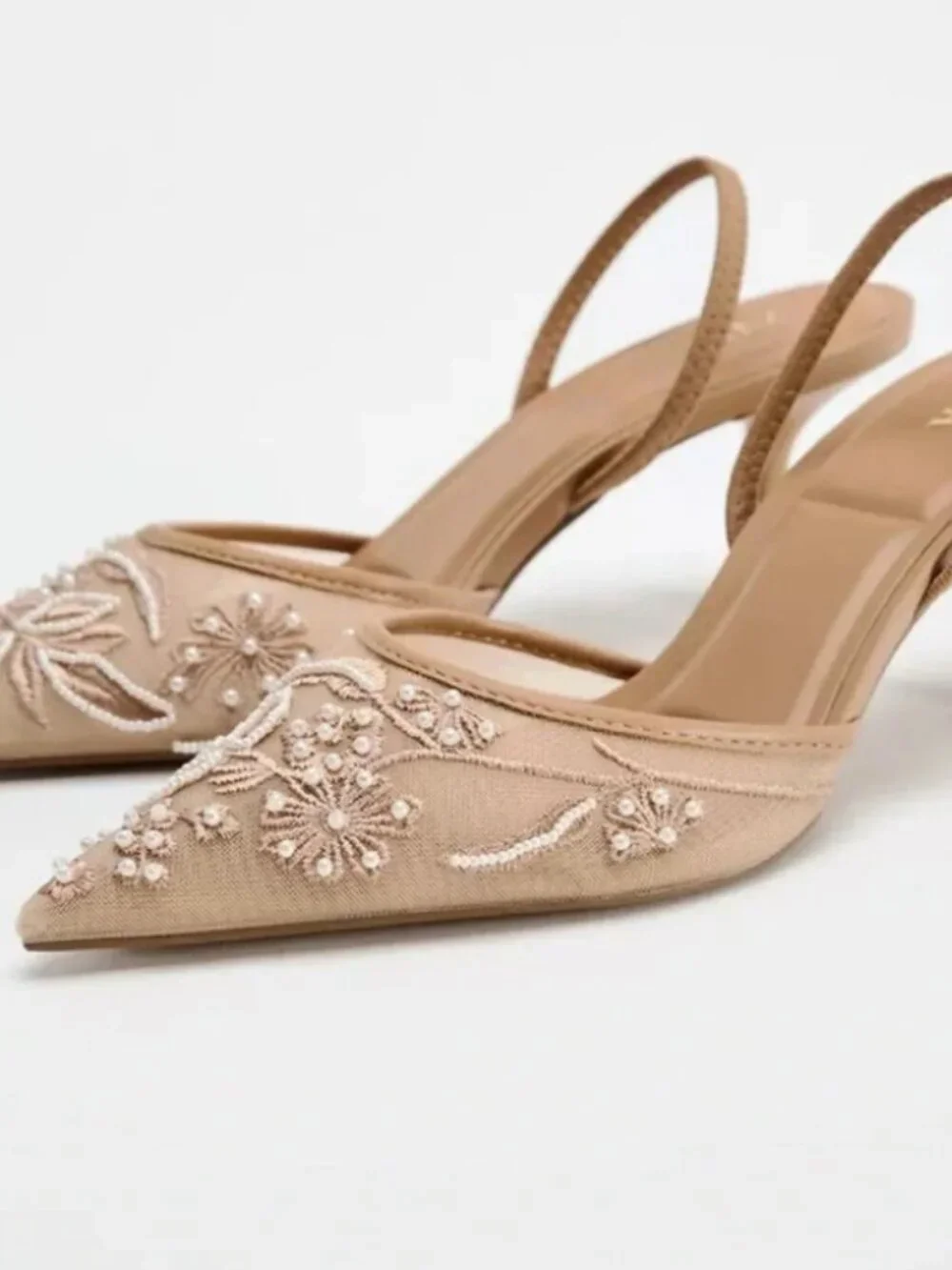 Zara Embroidered Mesh Slingbacks
